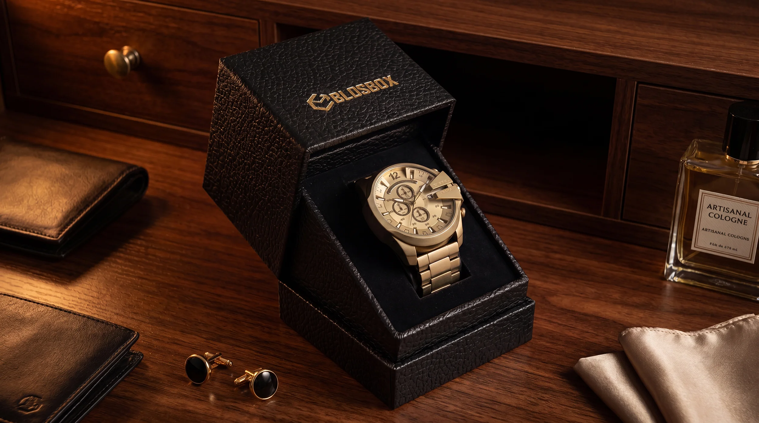 Black leatherlike watch luxury box